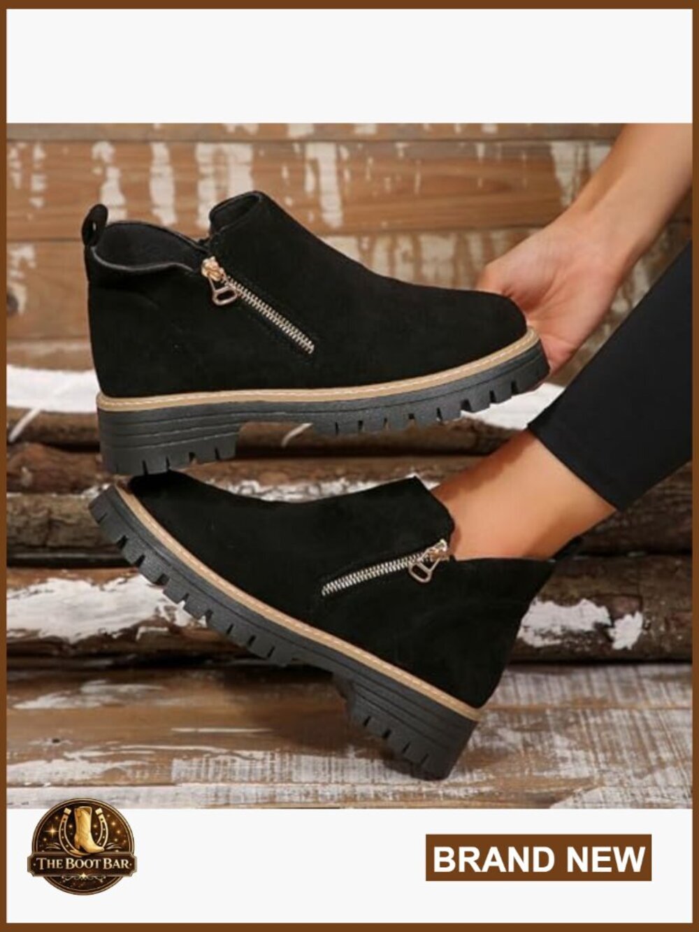 Chunky Heel Ankle Boots Platform Lug Sole Round Toe Side Zipper Vintage - Picture 2 of 7
